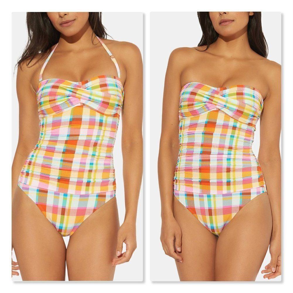 Bleu Rod Beattie Plaid Shirred Strapless One-Piece